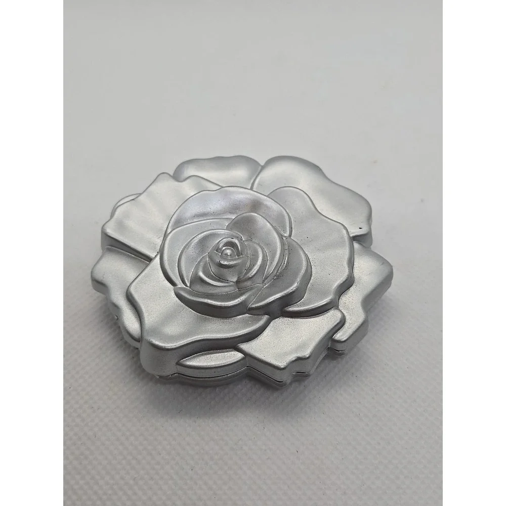 Silver‎ crome rose valentine compact purse mirror gift friendship memento